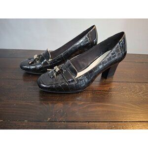 Anne Klein Black Leather Frisca Heel Shoe/Pre-Owned, Sz. 10M